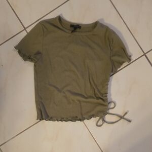 Forever 21 Green Crop Tie Front T-Shirt